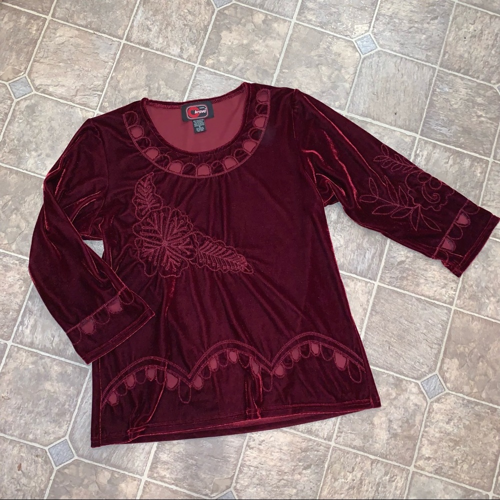 Cherry Krave Crushed Velvet/Velour Deep Red Shirt